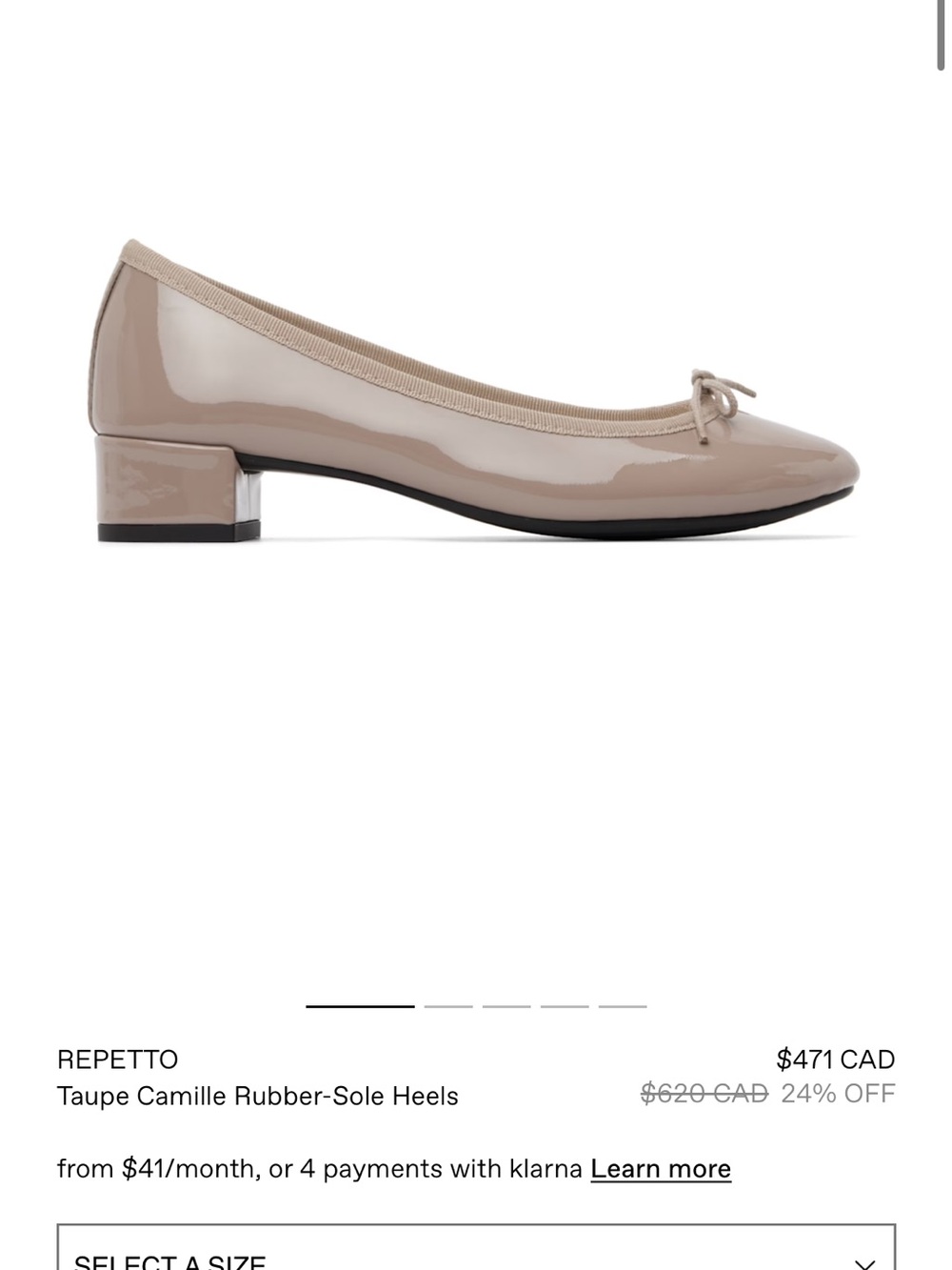 Repetto Taupe Patent Leather Low Block Heel Ballet Pump